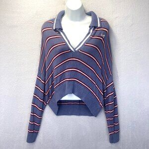 PINK Victoria's Secret Slouchy Cropped Sweater Womens XL Blue Collared Oversized
